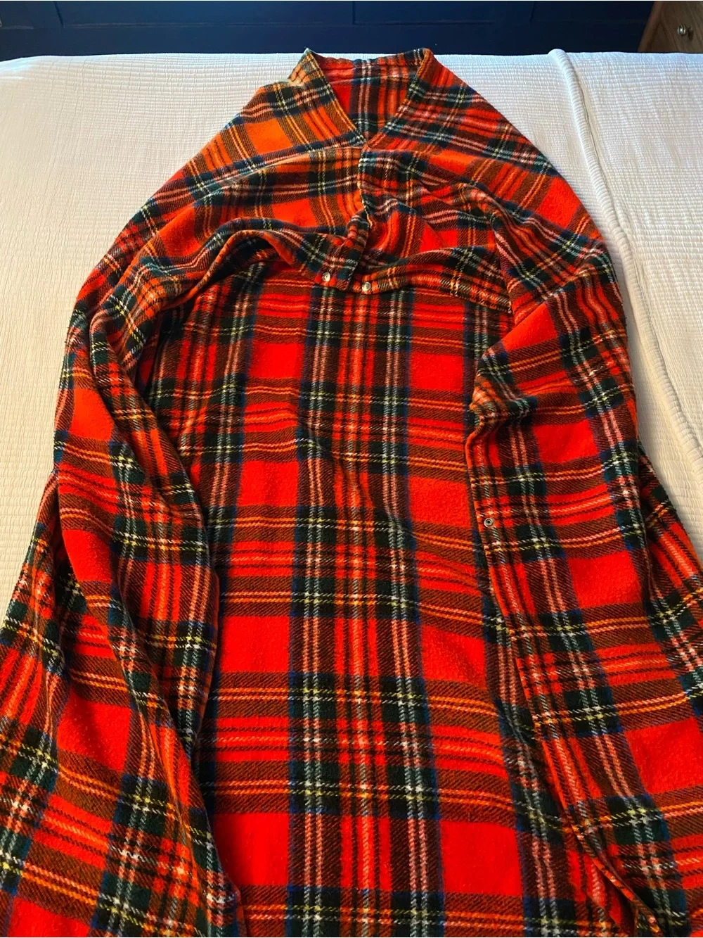 Vintage Tennessee Woolen Mills Red Plaid Stadium Blanket Wearable w/ Snaps